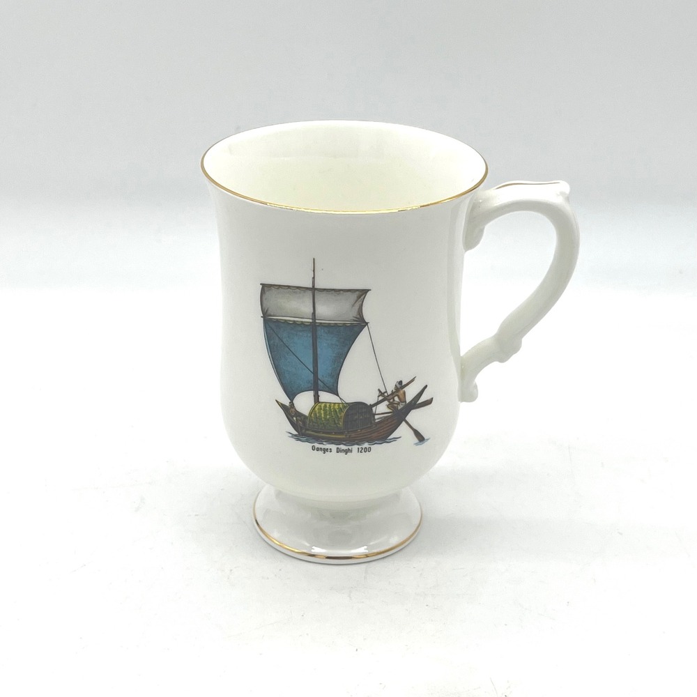 Crown Staffordshire Fine Bone China Nautical Mug Ganges Dinghi Anchor Gold‎ Trim